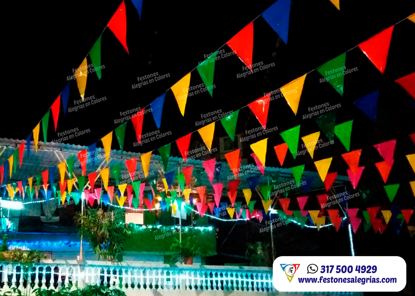 Festón Triangular Multicolor Standard x 50m - Plástico