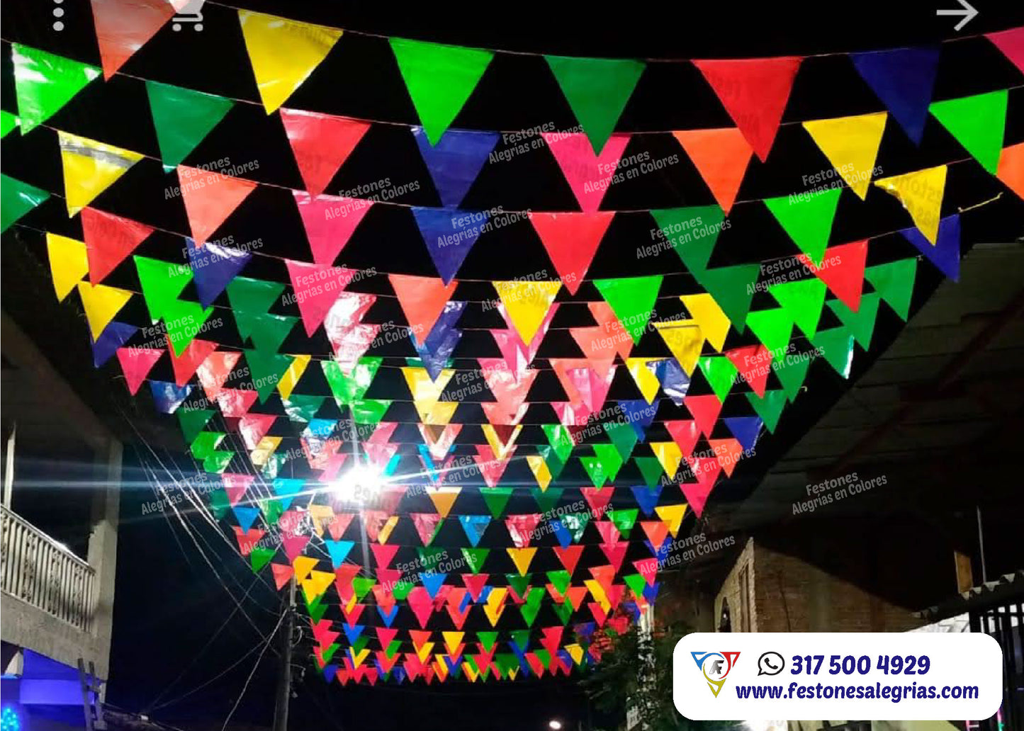 Festón Triangular Multicolor Standard x 50m - Plástico