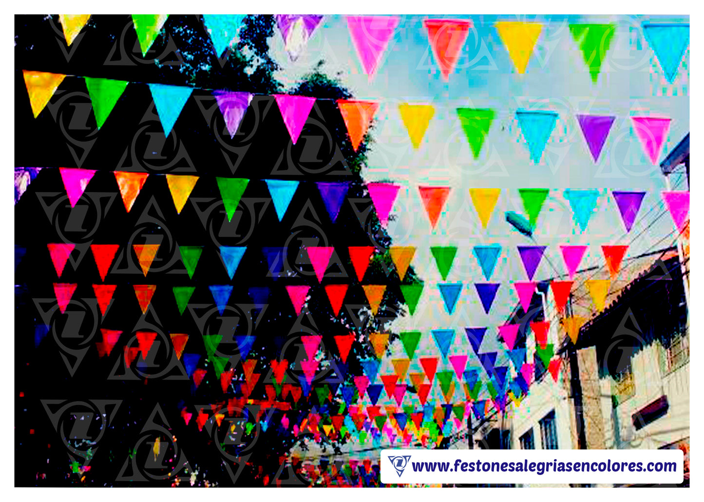 Festón Triangular Multicolor Acidos x 50 m - Plástico