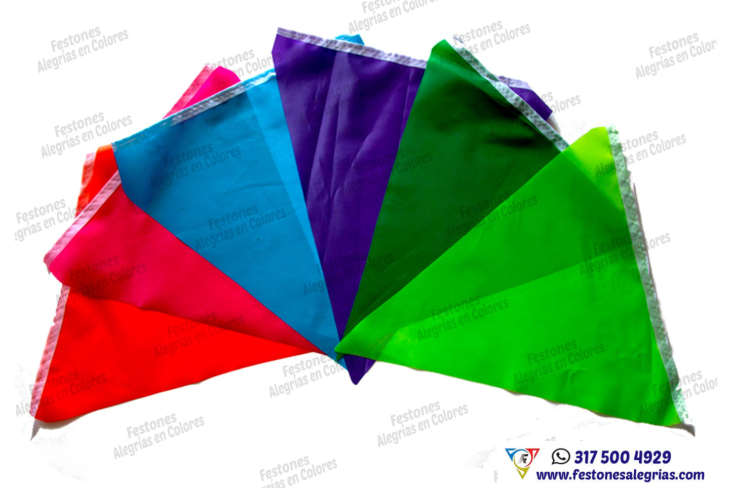 Festón Triangular Multicolor 50m - Tela Plastificada
