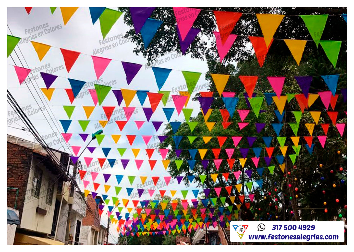 Festón Triangular Multicolor Acidos x 50 m - Plástico