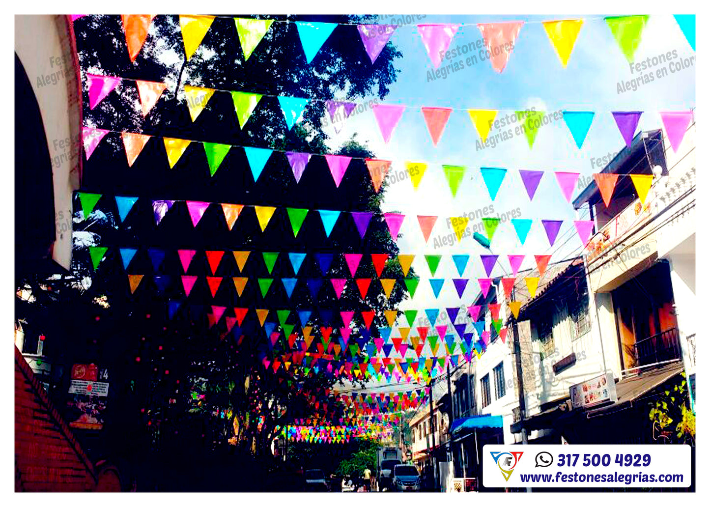 Festón Triangular Multicolor Acidos x 50 m - Plástico