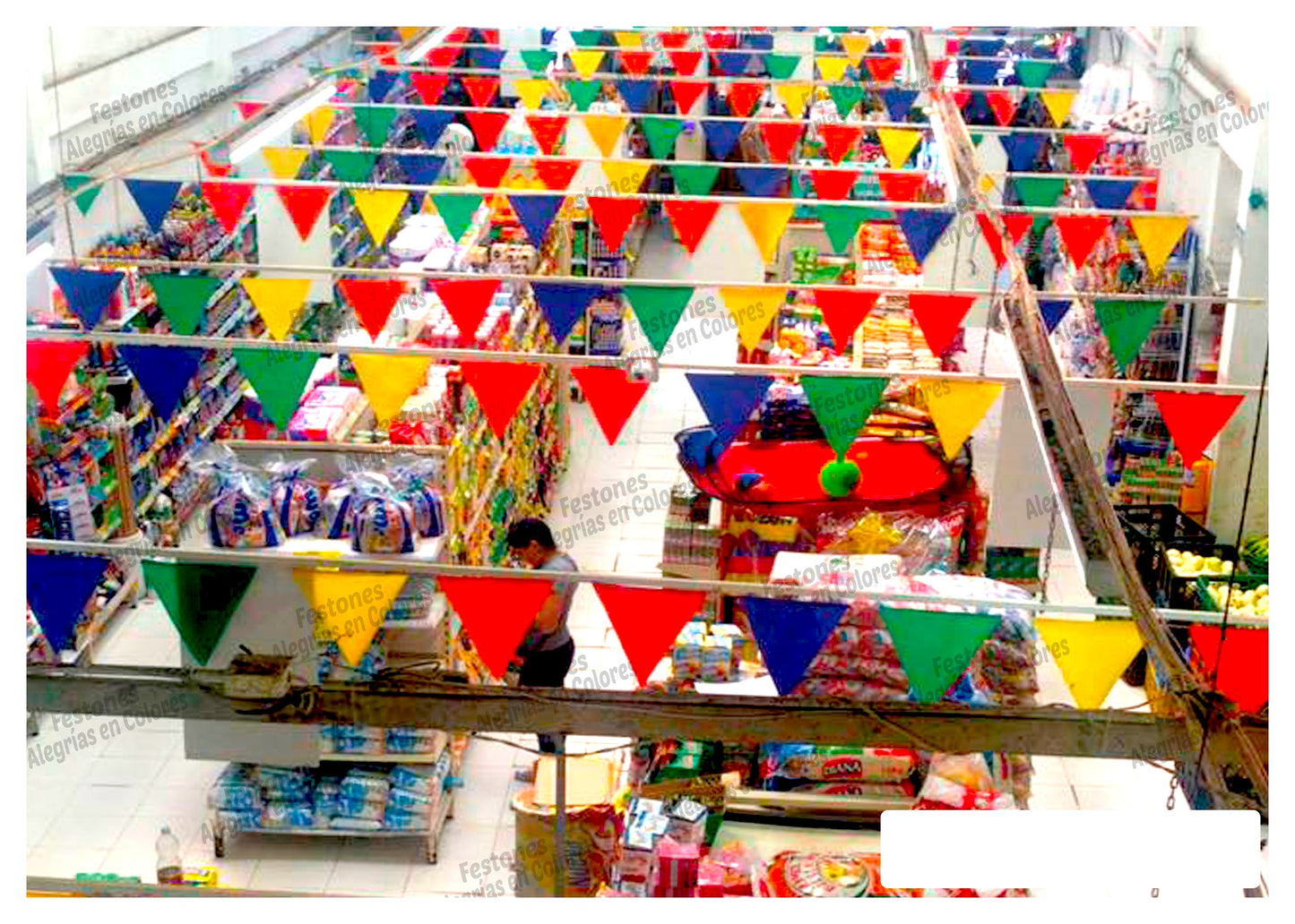 Festón Triangular Multicolor 50m - Tela Plastificada